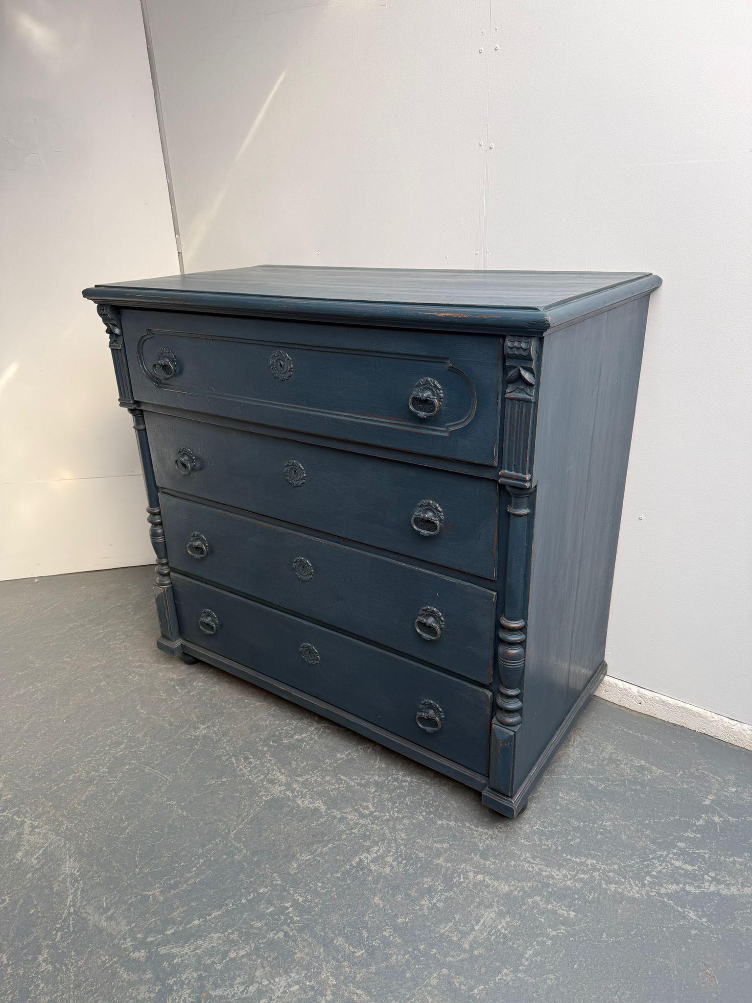 A Massive Antique Pine Georgian Painted Blue Hungarian 4 Drawer Chest of Drawers (1 of 14) A Massive Antique Pine Georgian Painted Blue Hungarian 4 Drawer Chest of Drawers (1 of 14)