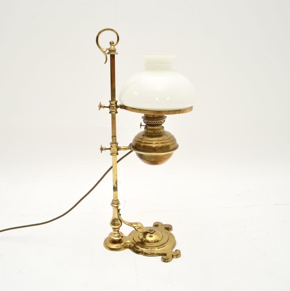 Antique Brass & Glass Table / Desk Lamp (1 of 8)
