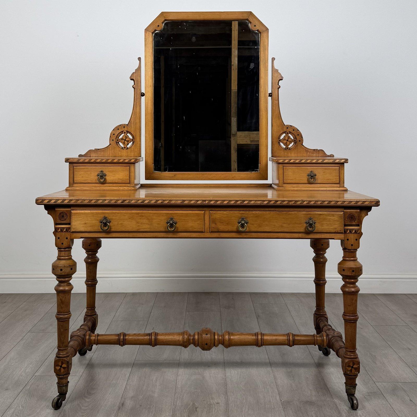 Antique Oak Dressing Table | Victorian Gothic Revival with Mirror | AF-6758 (1 of 11) Antique Oak Dressing Table | Victorian Gothic Revival with Mirror | AF-6758 (1 of 11)