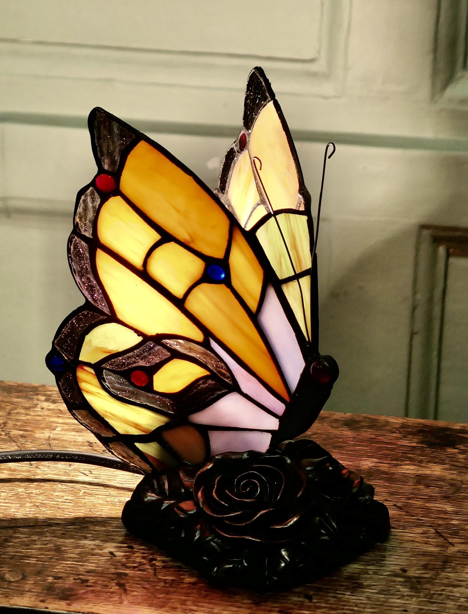French Glass Tiffany Style Lamp in the Form of a Butterfly (1 of 6) French Glass Tiffany Style Lamp in the Form of a Butterfly (1 of 6)