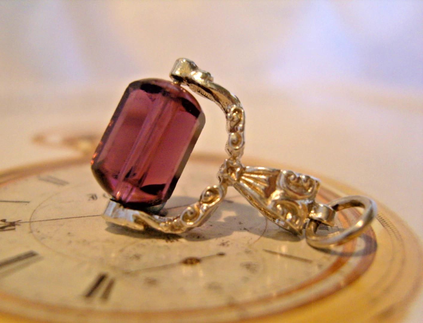 Pocket Watch Chain Silver Fob Spinner 1970s Vintage Pendant with Amethyst Glass (1 of 5) Pocket Watch Chain Silver Fob Spinner 1970s Vintage Pendant with Amethyst Glass (1 of 5)