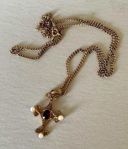Mid 20th Century Silver Gilt, Garnet & Pearl Pendant Necklace (1 of 5)