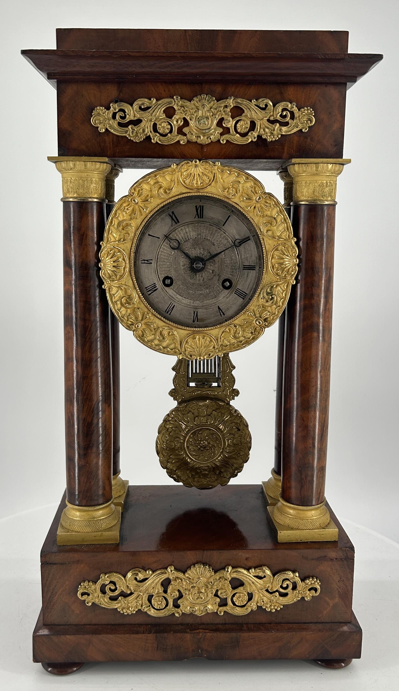 Fabulous Victorian Burr Walnut Portico Mantel Clock ca.1840 (1 of 11)