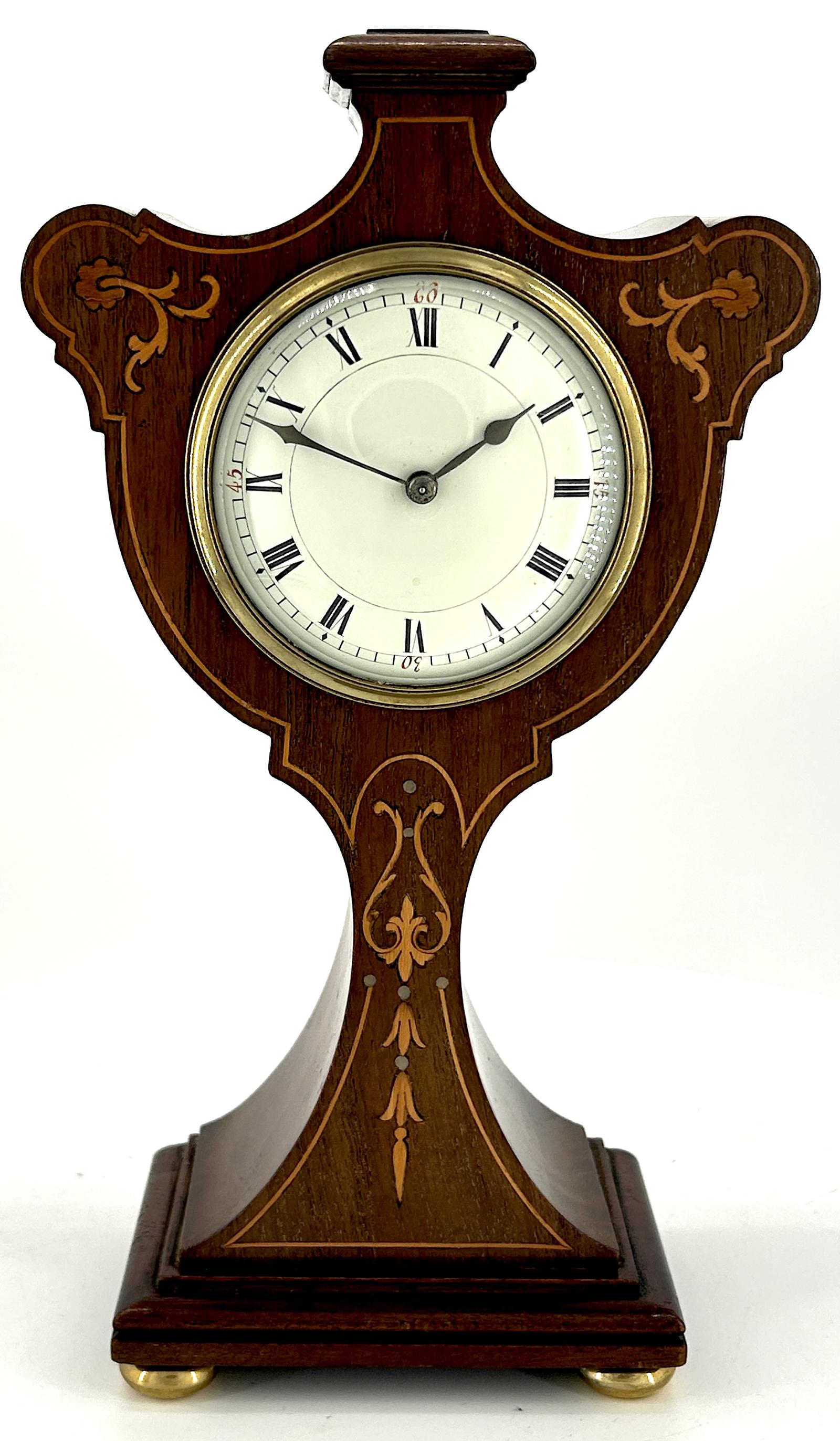 Lovely Antique Edwardian Art Nouveau Inlaid Mahogany Mantel Clock c.1905 (1 of 10)