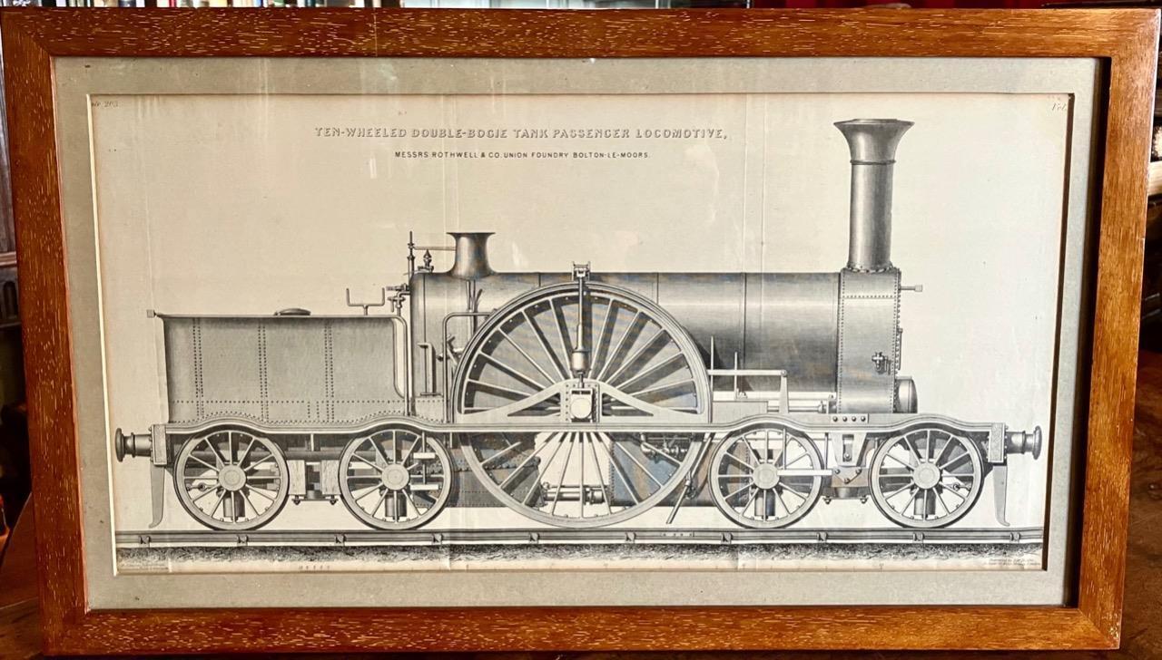 Large Antique Steel Engraving of Steam Locomotive from 1858 Oak Framed (1 of 3)