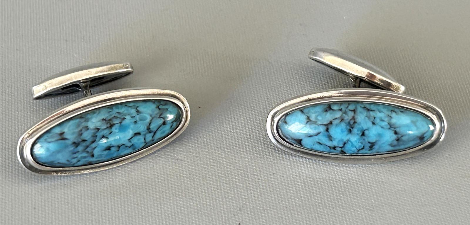 Pair of German Silver & Turquoise Cufflinks (1 of 5)