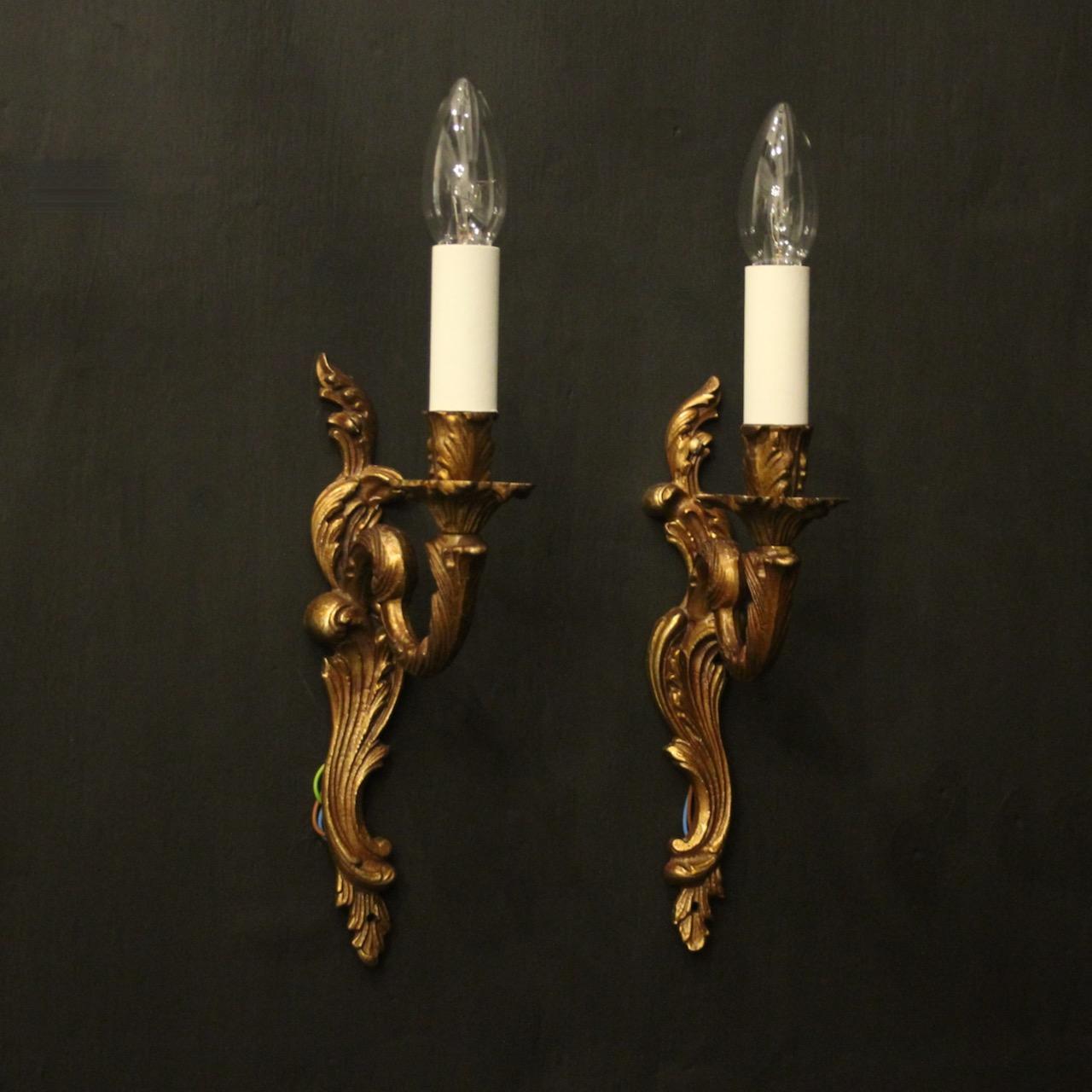 French Pair of Gilded Single Arm Wall Lights (1 of 10) French Pair of Gilded Single Arm Wall Lights (1 of 10)