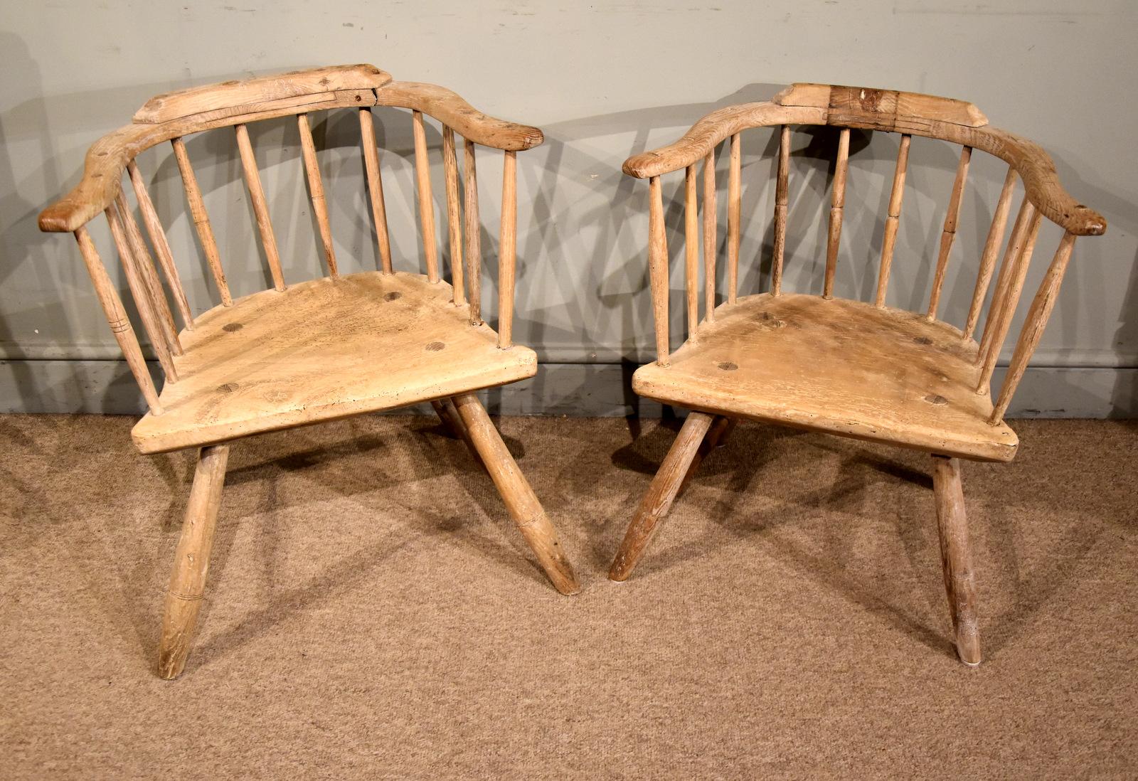 Pair of 18th Century Elm Ash Low Stick Back Armchairs (1 of 10)