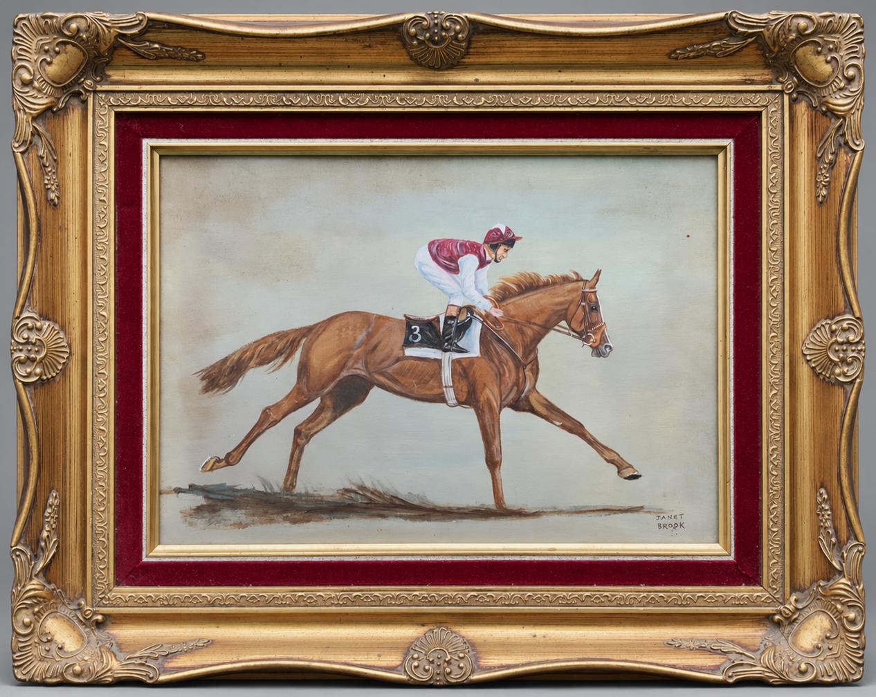Vintage Horse Racing Oil Painting – Racehorse & Jockey – Signed Janet Brook (1 of 9) Vintage Horse Racing Oil Painting – Racehorse & Jockey – Signed Janet Brook (1 of 9)