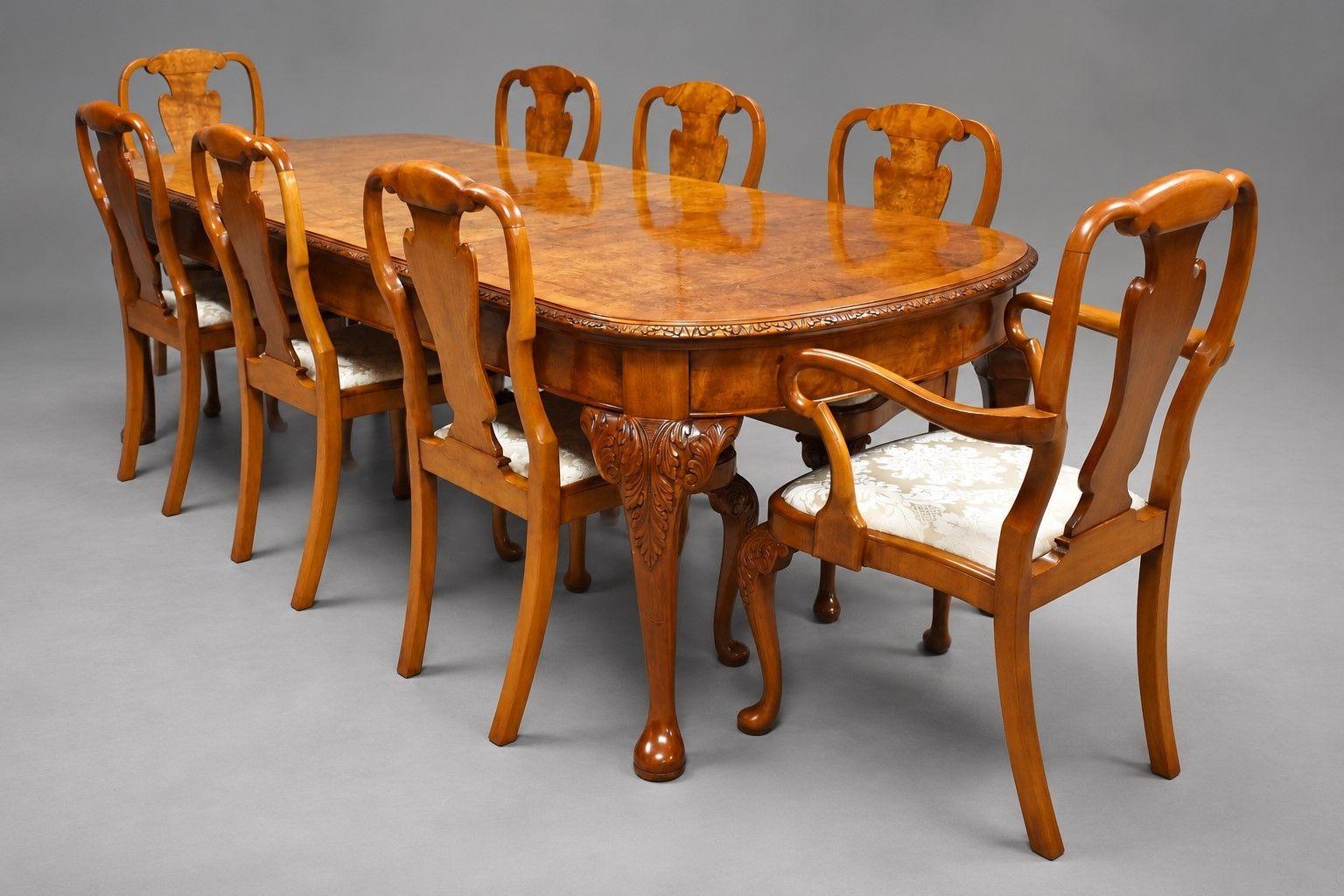 Queen Anne Style Burr Walnut Extending Table and Eight Chairs (1 of 8) Queen Anne Style Burr Walnut Extending Table and Eight Chairs (1 of 8)