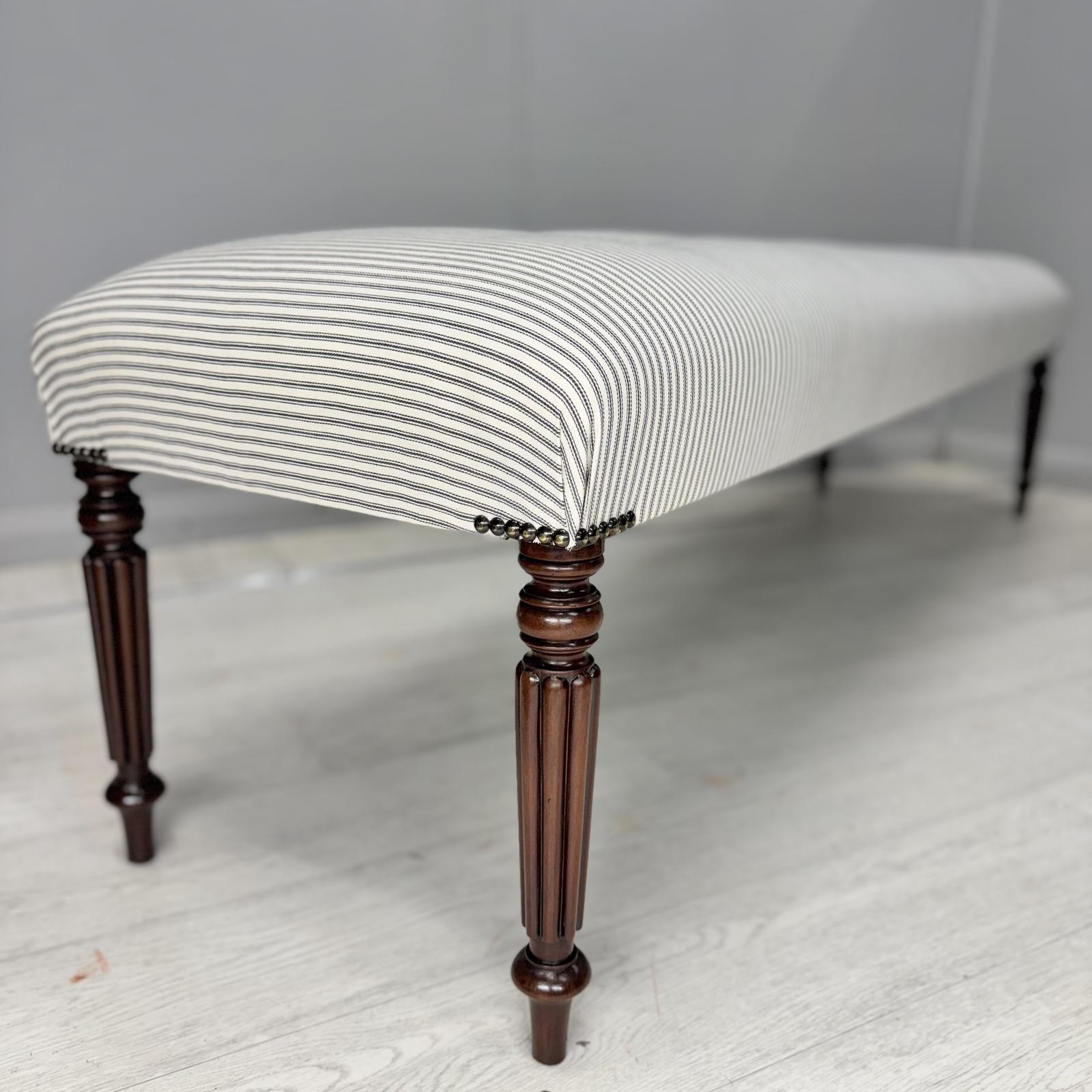 6ft Long Stool in Buttoned Ticking Stripes (1 of 4)