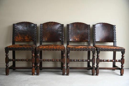 4 Cromwellian Style Leather Dining Chairs (1 of 12)