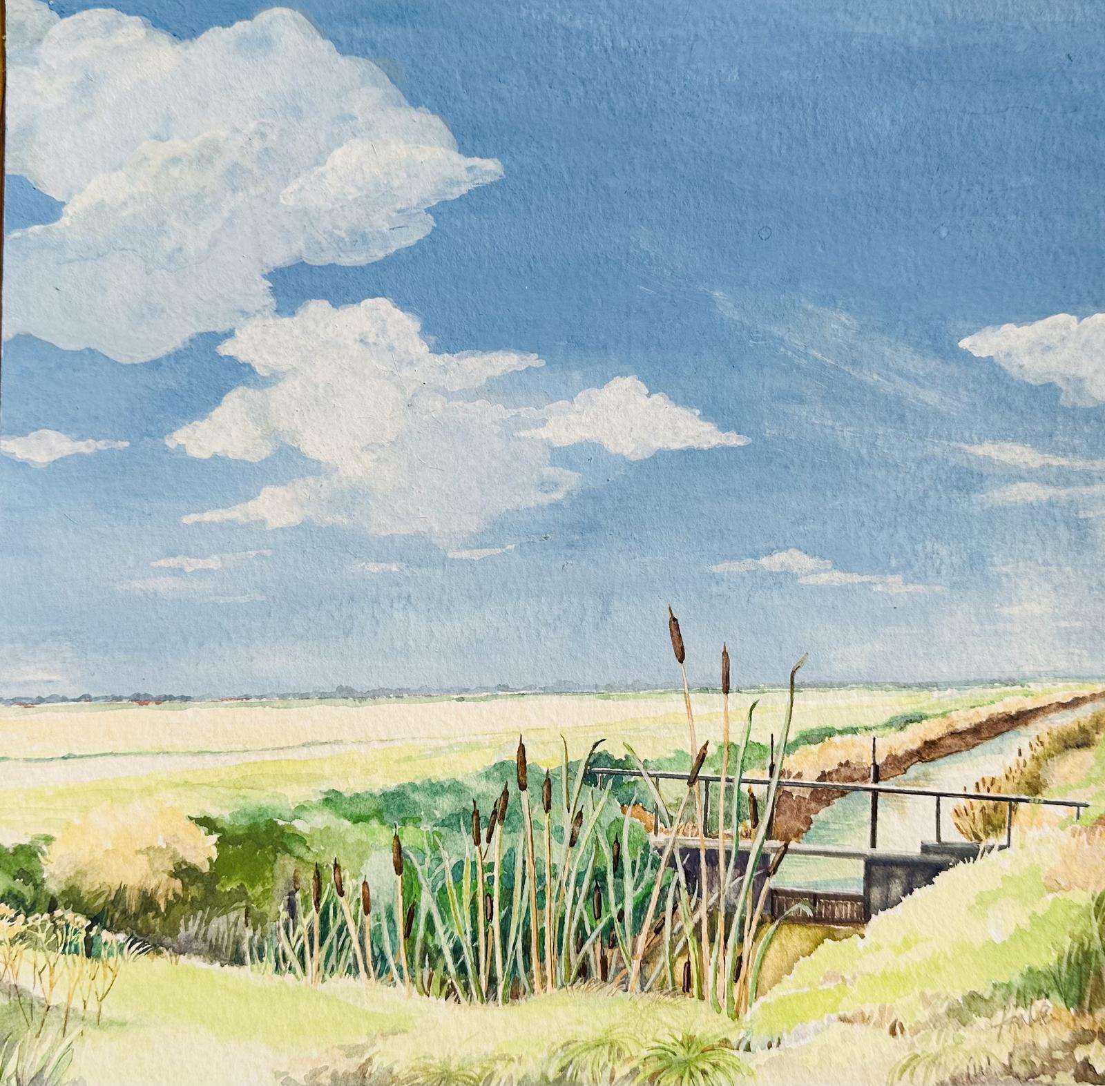 Original Gouache 'Bullrushes on the Fens' by Helen Hale (ROI, SWA, FPS. 1936-2024) Signed c.1965 (1 of 2)