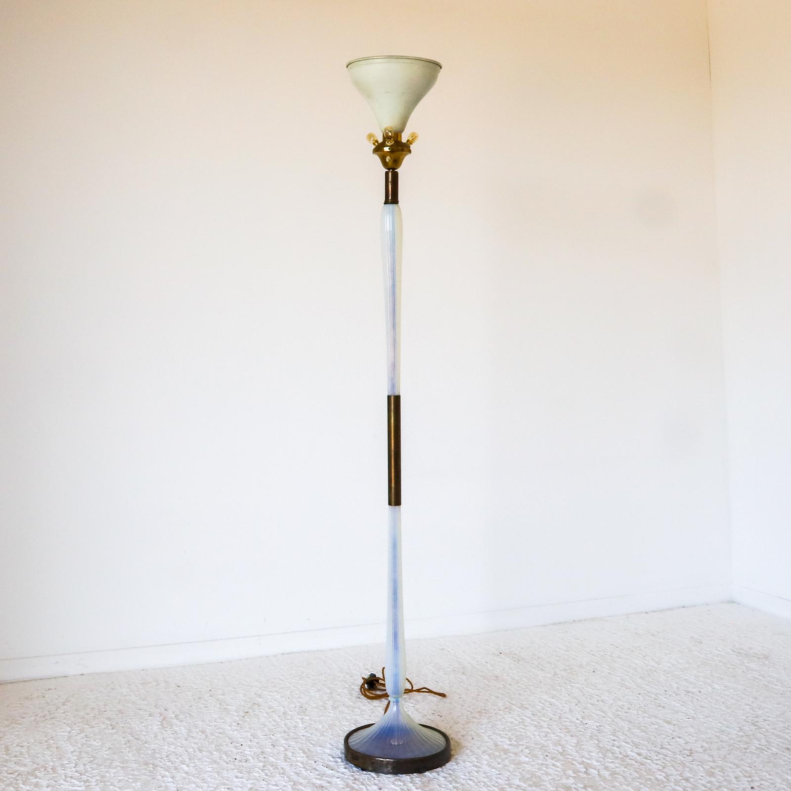Mid Century Pearlescent Blue Tinted Glass Standard Lamp (1 of 11)