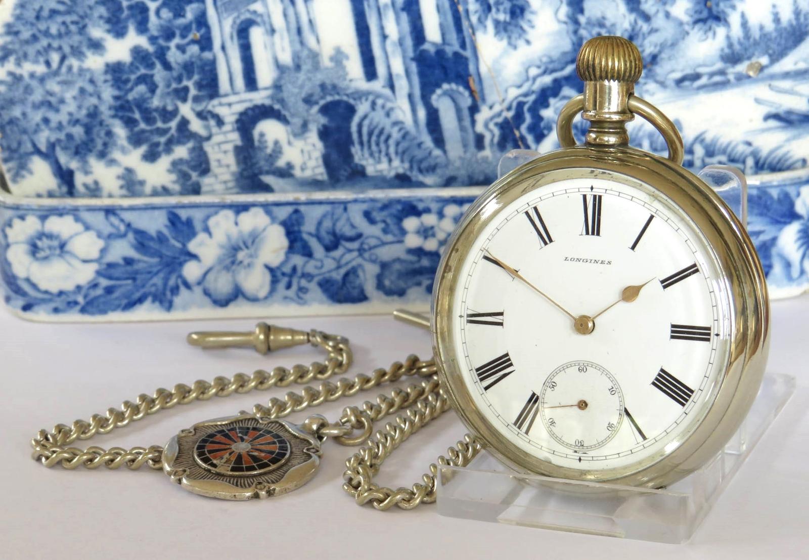 Pocket Watch: Chunky Antique Longines Pocket Watch & Chain (1 of 8) Pocket Watch: Chunky Antique Longines Pocket Watch & Chain (1 of 8)