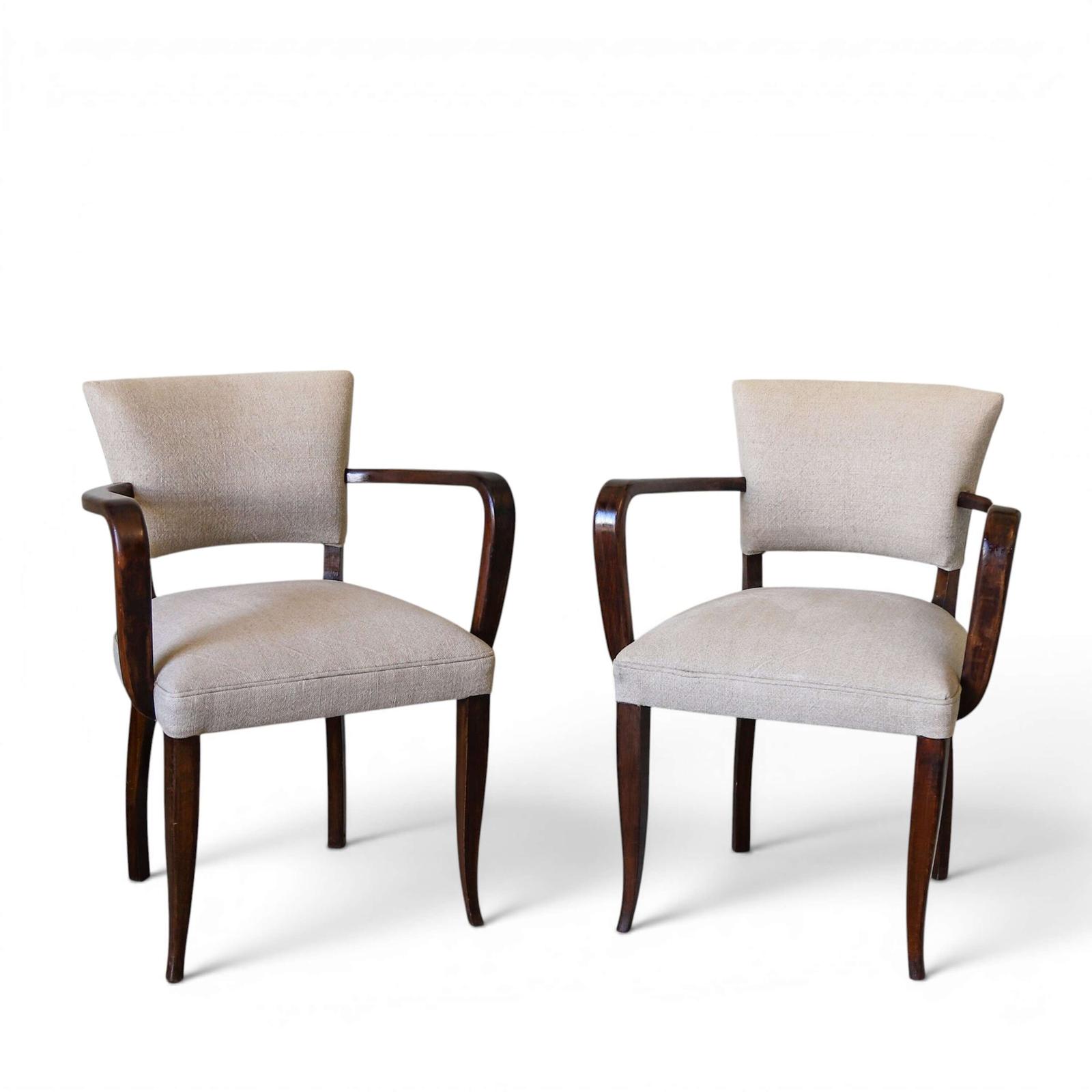 Pair of French 1940s Bridge Chairs - Beech Wood & Linen Upholstery (1 of 11) Pair of French 1940s Bridge Chairs - Beech Wood & Linen Upholstery (1 of 11)