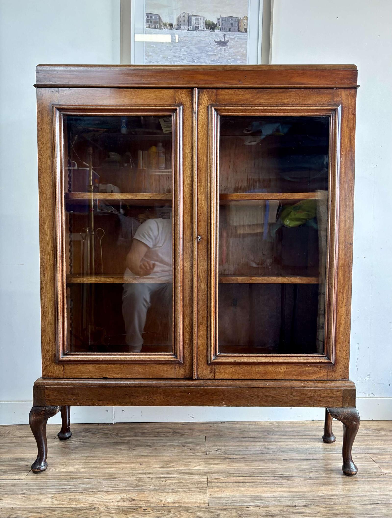 Antique Mahogany Veneered Glazed Display Cabinet / Bookcase (1 of 8)