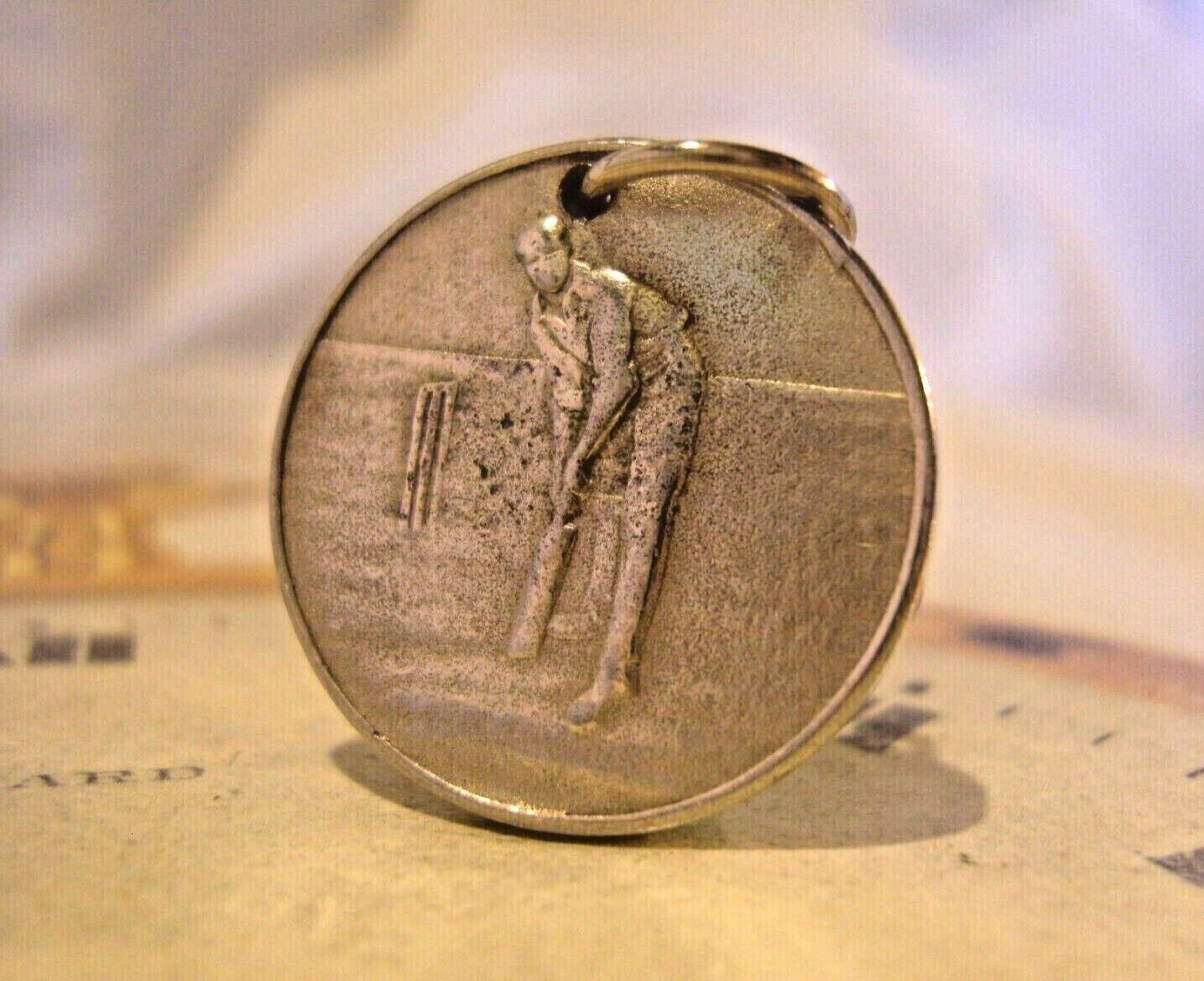 Vintage 1950s Pocket Watch Chain Cricket Fob Silver Nickel Chunky Sporting Fob (1 of 6)