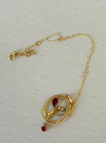 Art Nouveau 9ct Gold, Pearl & Ruby Pendant Necklace (1 of 7)