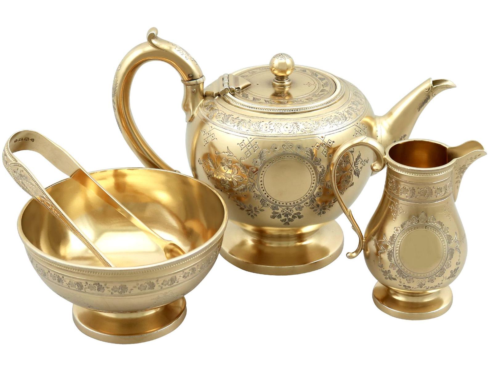 Sterling Silver Gilt Three Piece Bachelor Tea Service (1 of 21)
