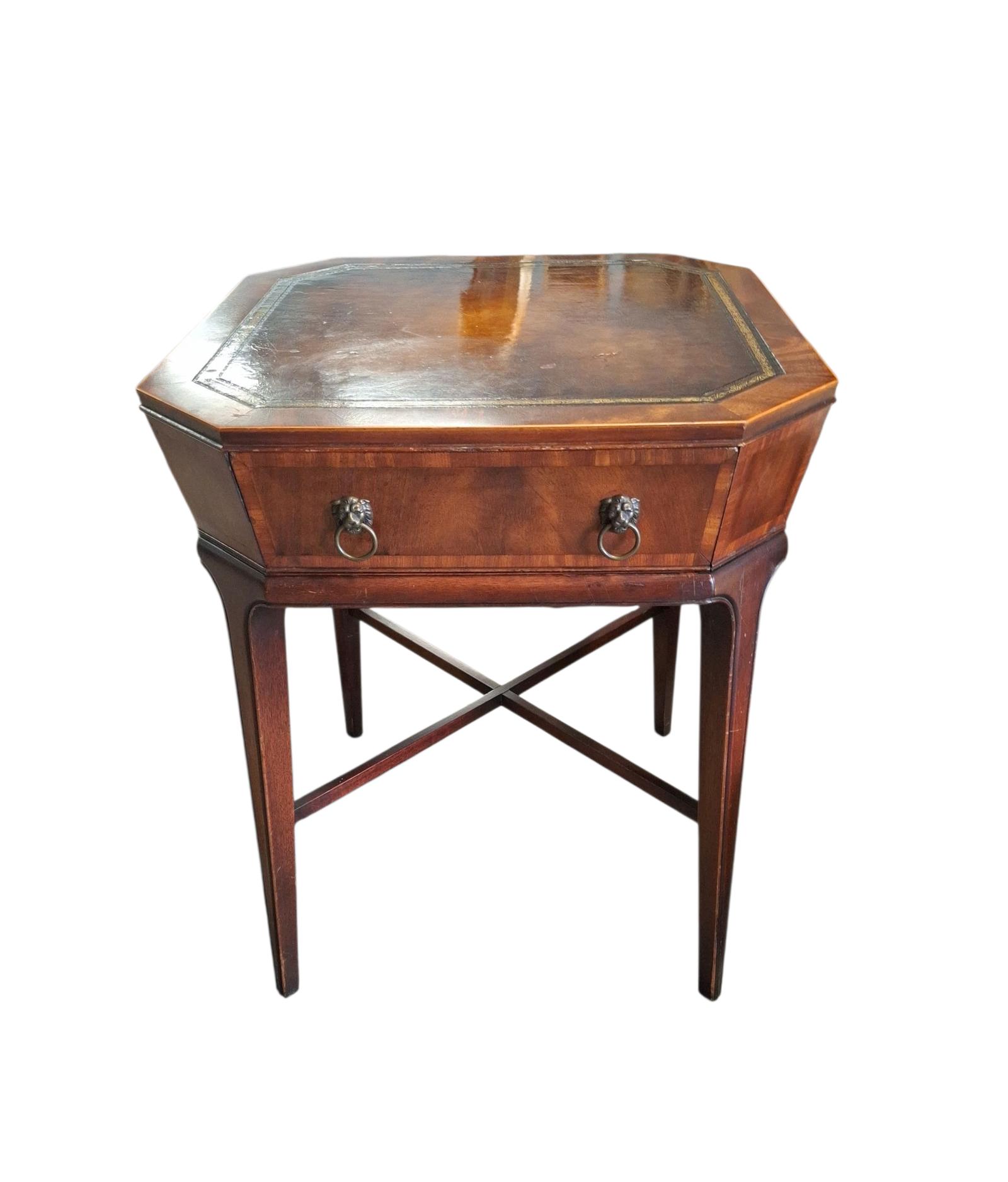 Walnut Occasional Table with Brown Leather Top (1 of 2) Walnut Occasional Table with Brown Leather Top (1 of 2)