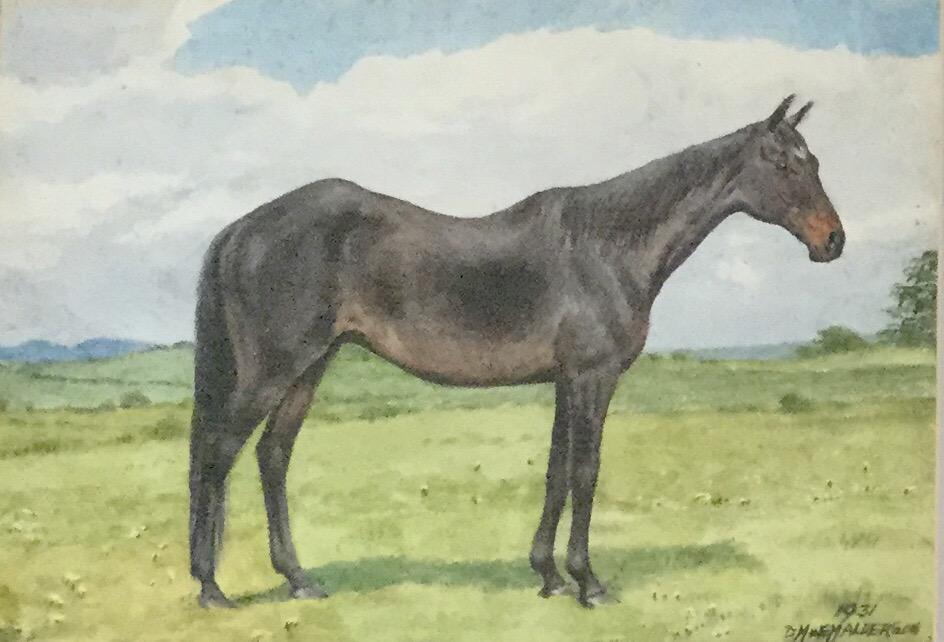 ALDERSON SISTERS WATERCOLOUR ‘ RACEHORSE IN  A COUNTRY  LANDSCAPE’ (1 of 2)