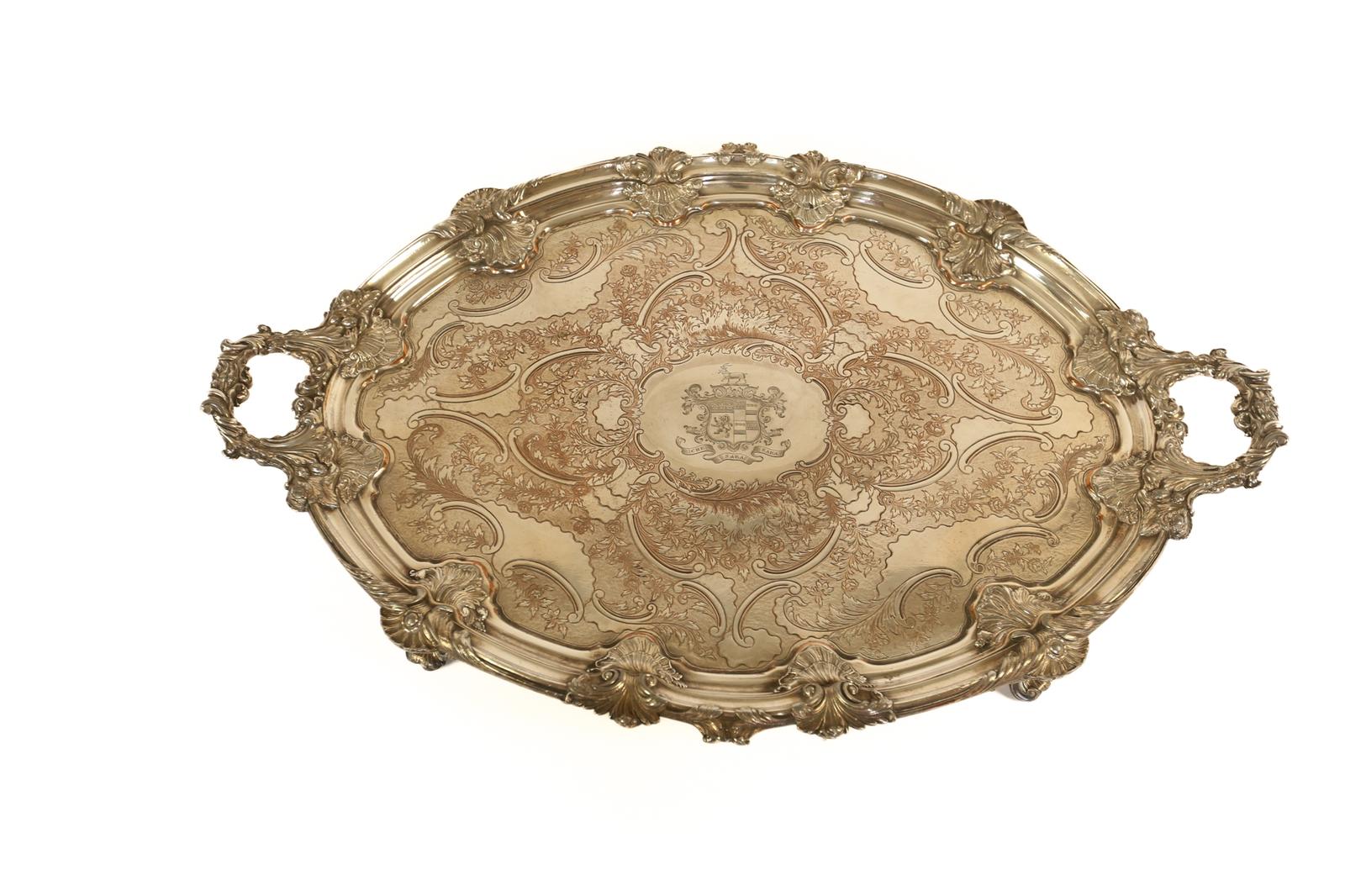 Large Victorian Silver Plated Tray - Russell Family Crest (1 of 8)