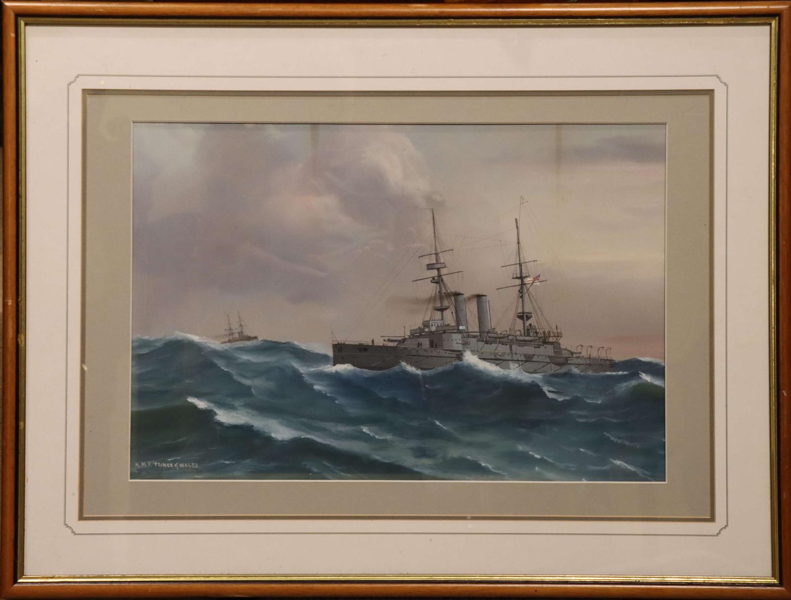 HMS Prince of Wales – Original Gouache Maritime Painting, Circa 1900 (1 of 5) HMS Prince of Wales – Original Gouache Maritime Painting, Circa 1900 (1 of 5)