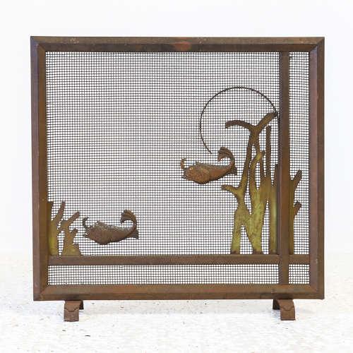 Vintage Mid 20th Century Metal Decorated Fireplace Screen (1 of 10)