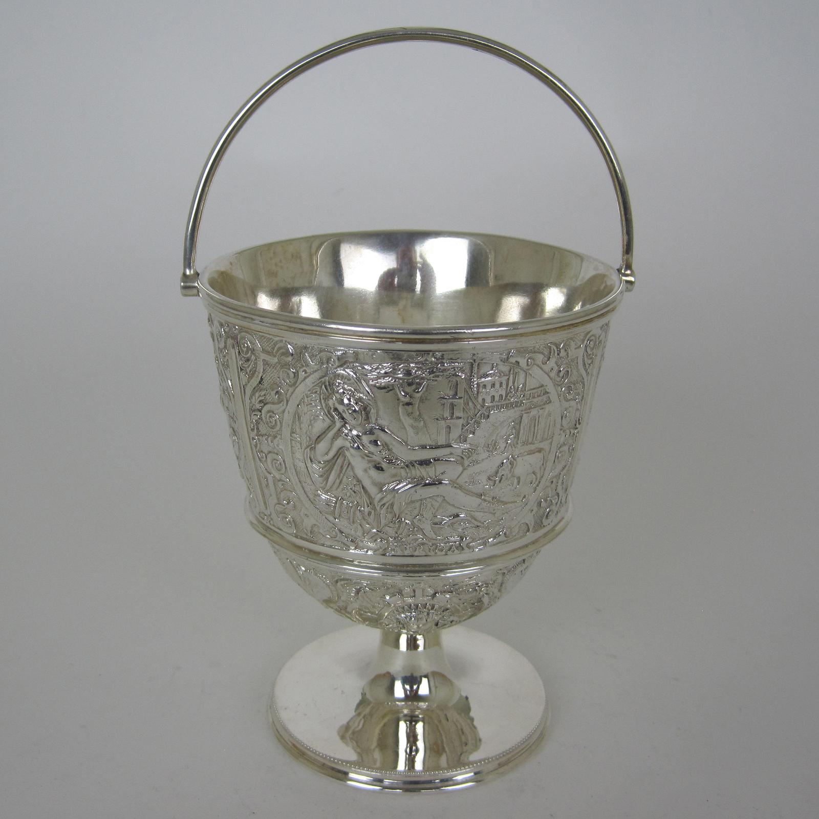 Large Victorian Silver Plated Basket with Three Figural Plaques Around the Body (1 of 6)