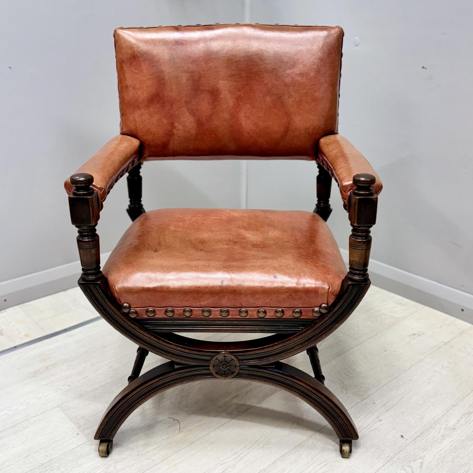 French Walnut & Red Leather Armchair (1 of 5)