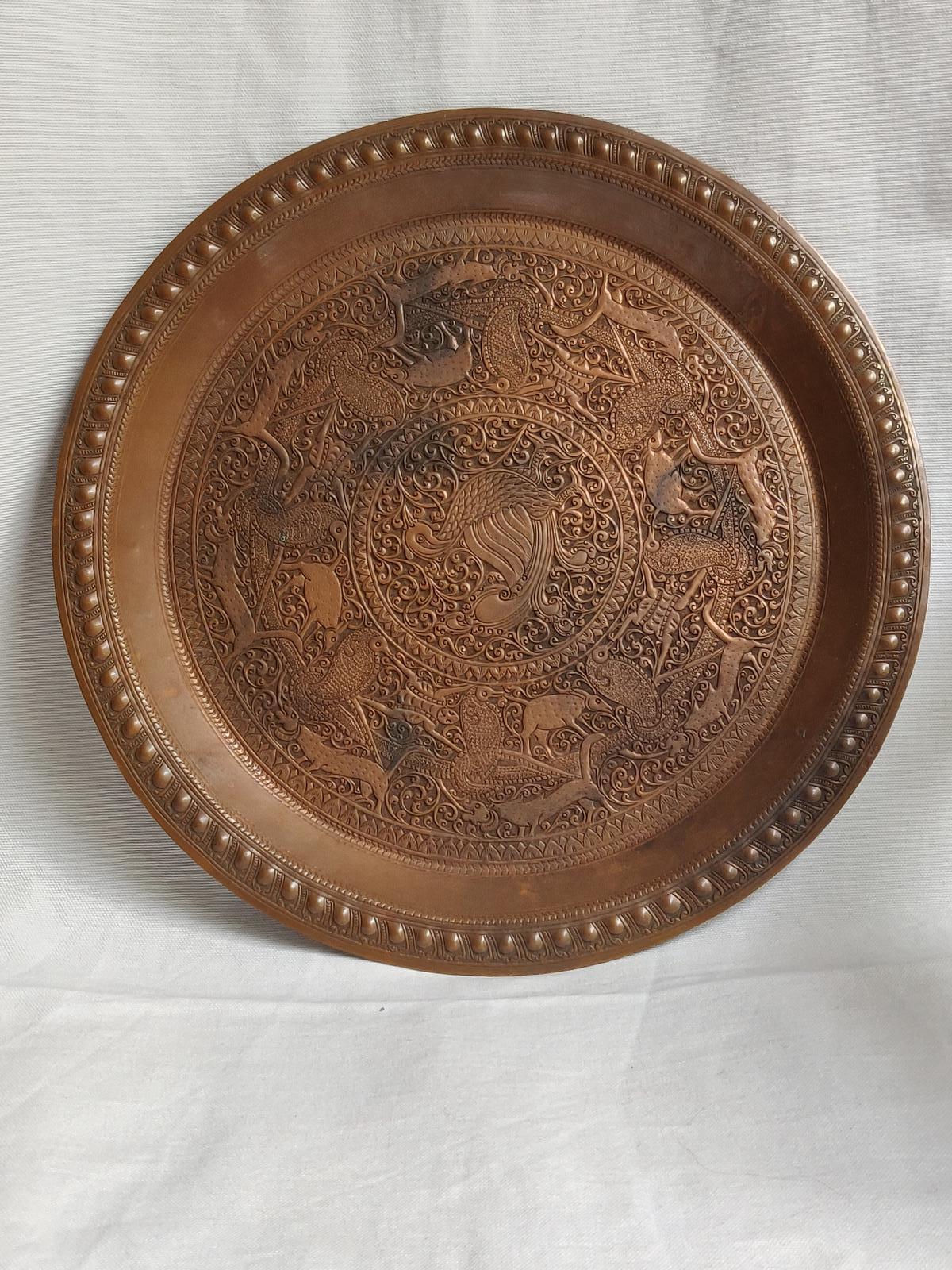 Vintage Islamic Middle East Hand Chased Copper Tray Platter (1 of 7)