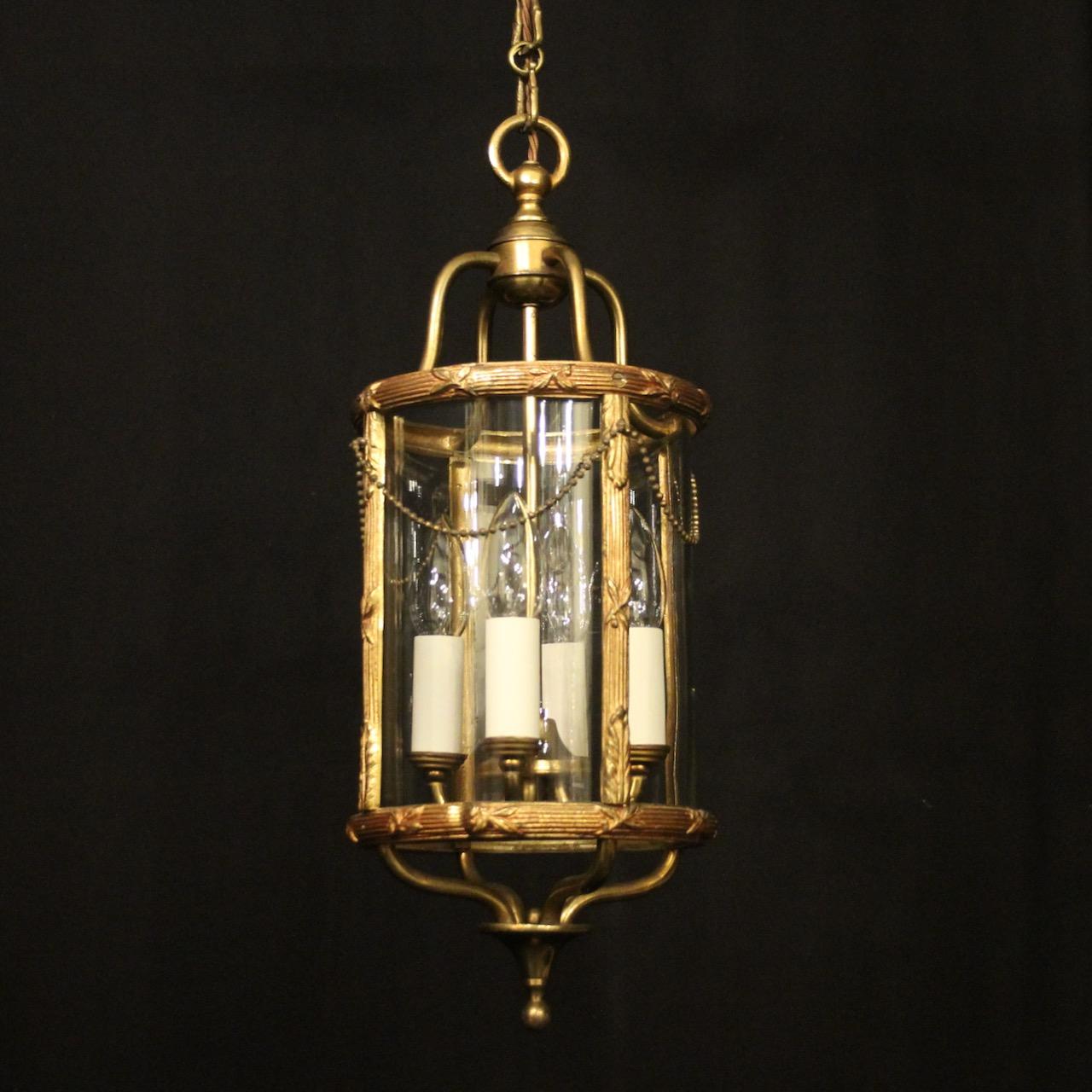 French Gilded Brass Triple Light Antique Lantern (1 of 10)