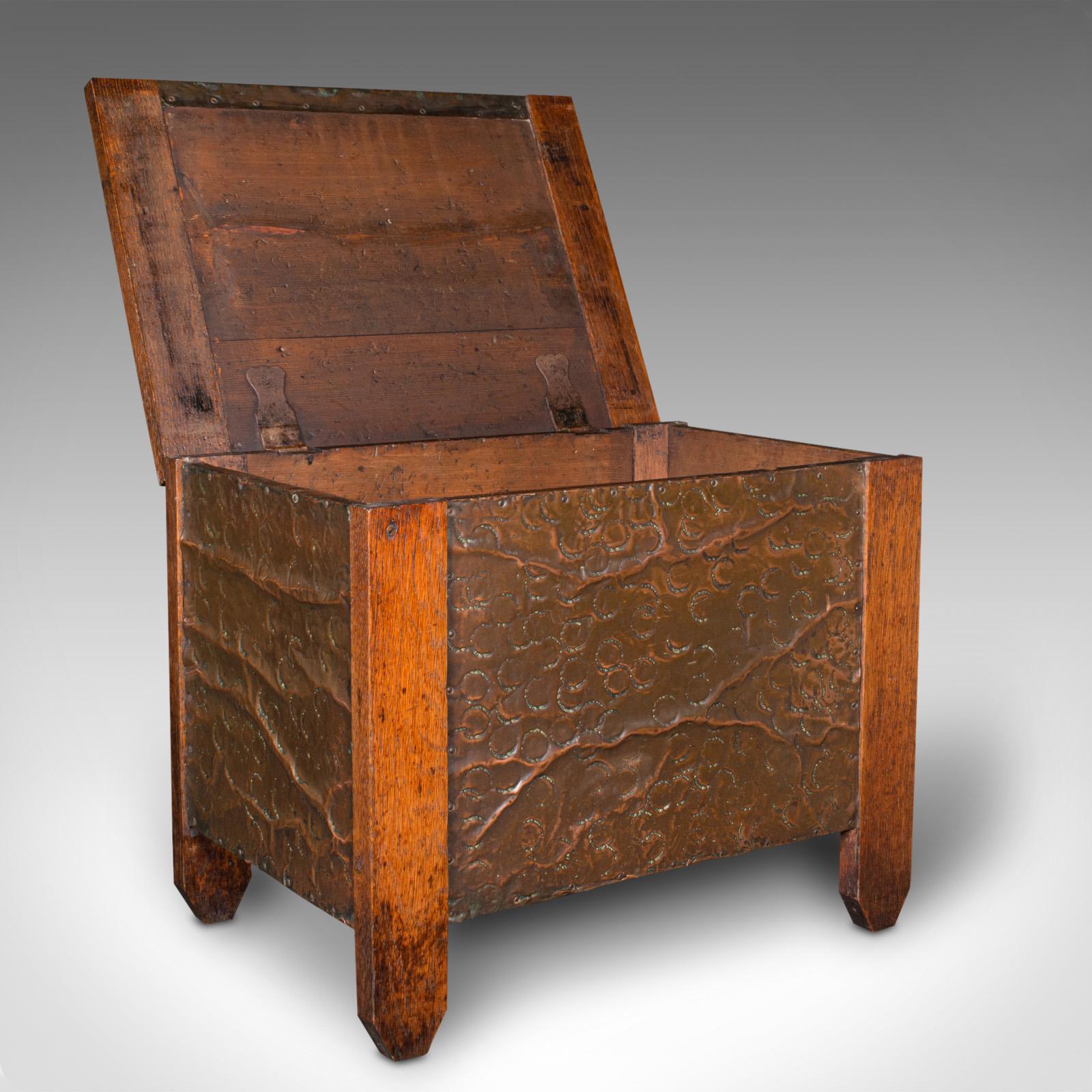 Antique Coal Keeper, English, Copper, Oak, Fireside, Store, Log Bin, Edwardian (1 of 9)