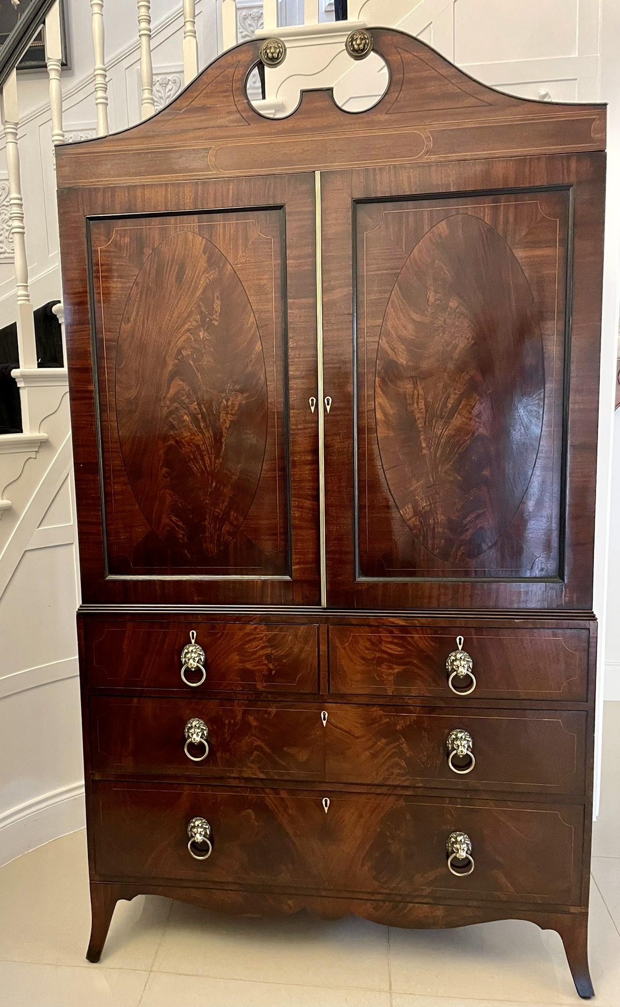 Outstanding Quality Antique Regency Figured Mahogany Inlaid Linen Press (1 of 20) Outstanding Quality Antique Regency Figured Mahogany Inlaid Linen Press (1 of 20)