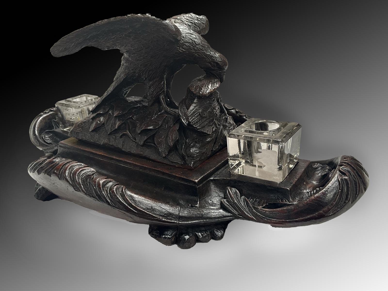 Black Forest Style Carved Wooden Inkwell (1 of 7) Black Forest Style Carved Wooden Inkwell (1 of 7)