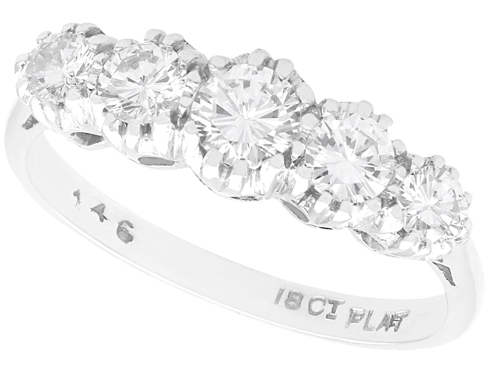 Antique 1.00ct Diamond & 18k White Gold Five Stone Ring c.1925 (1 of 13)