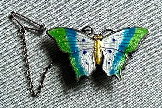 Edwardian Tri-colour Silver & Enamel Butterfly Brooch (1 of 6)