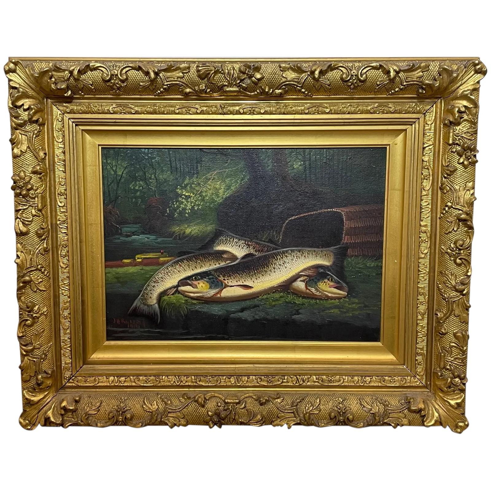 Oil Painting "Burn Trout" Fish Caught Culroy Burn River by James Russell (1867-1956) (1 of 51)