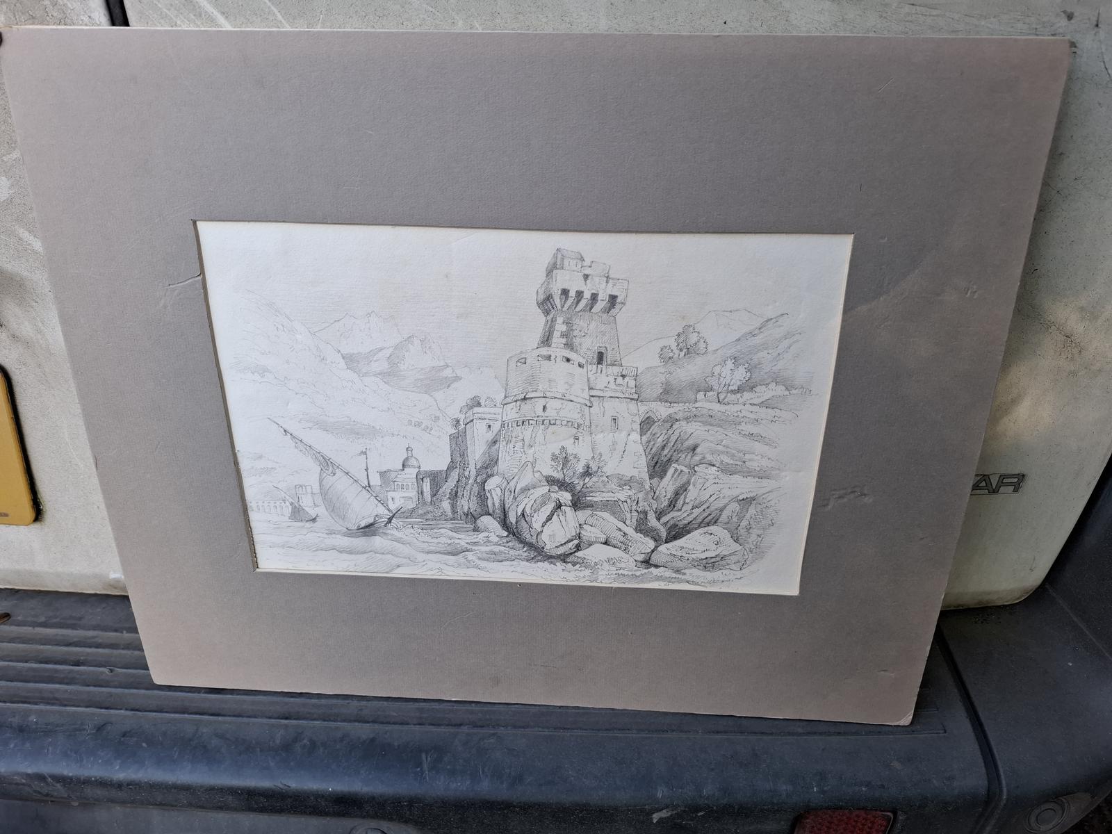 George Stanfield - A 19th Century Pencil Drawing of a Continental Coastal Scene (1 of 8)