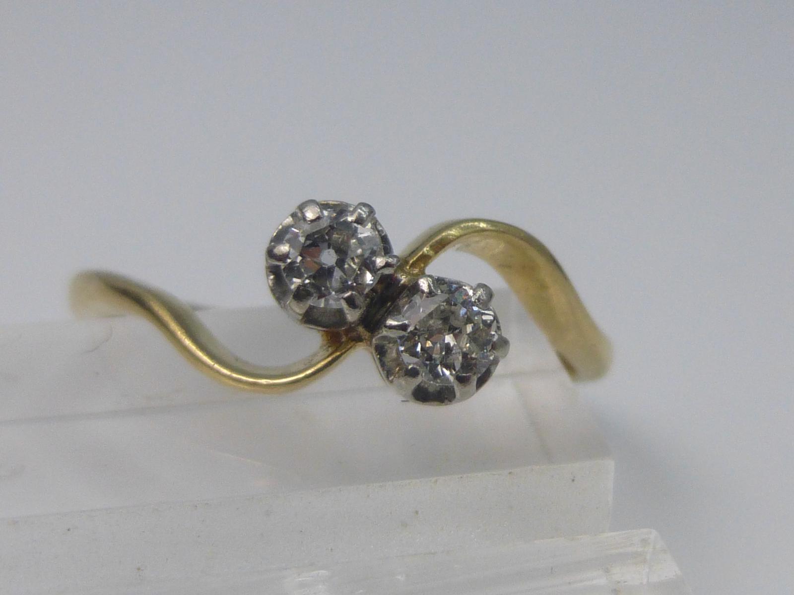 18ct Gold & Platinum 2 Stone Diamond Twist Ring (1 of 6)