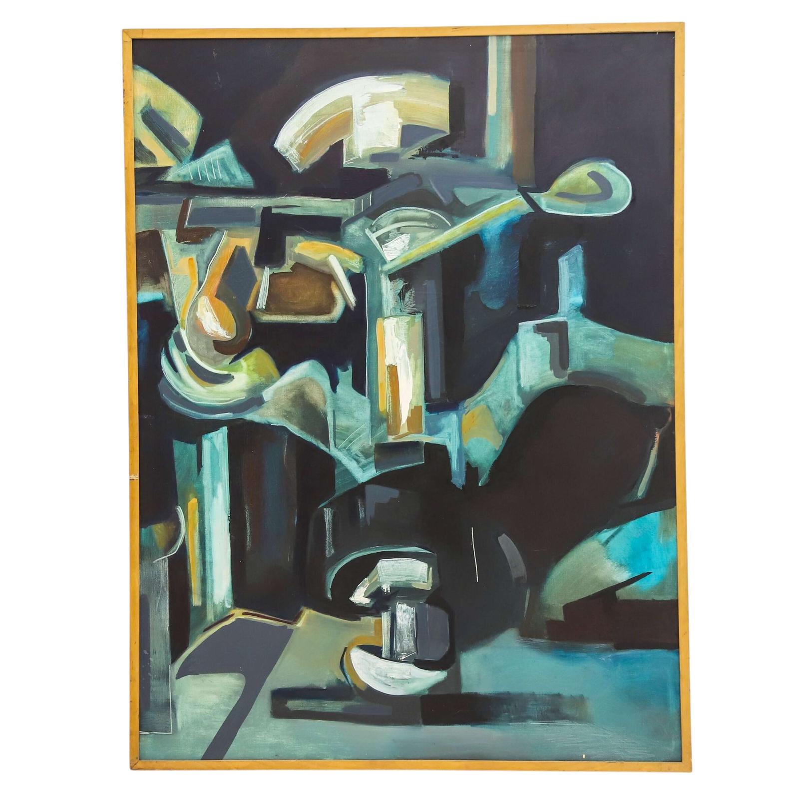 Large Brutalist‑Style Abstract Oil on Canvas - Mid-to Late-20th Century (1 of 7)