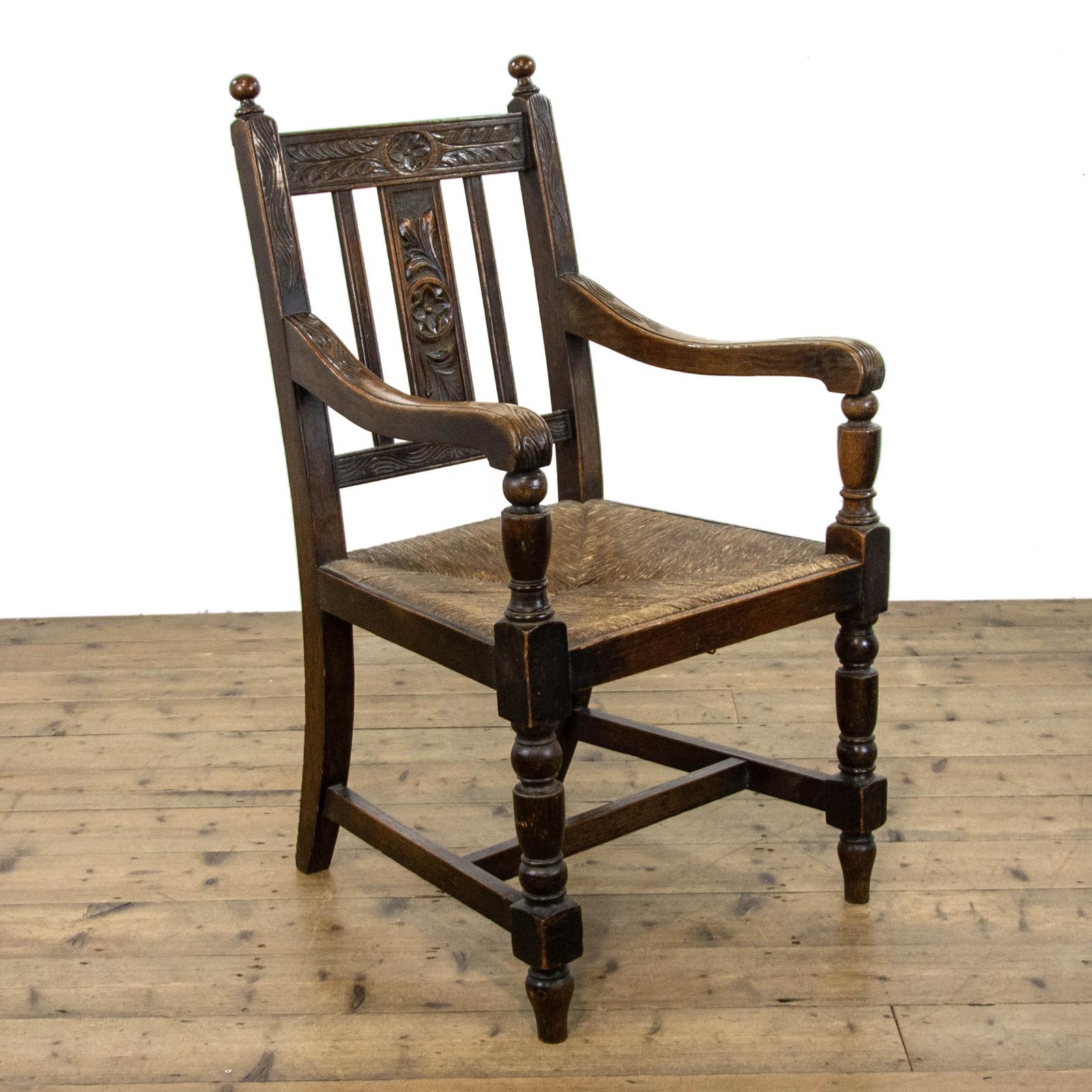 Antique Oak Armchair with Rush Seat (1 of 10)