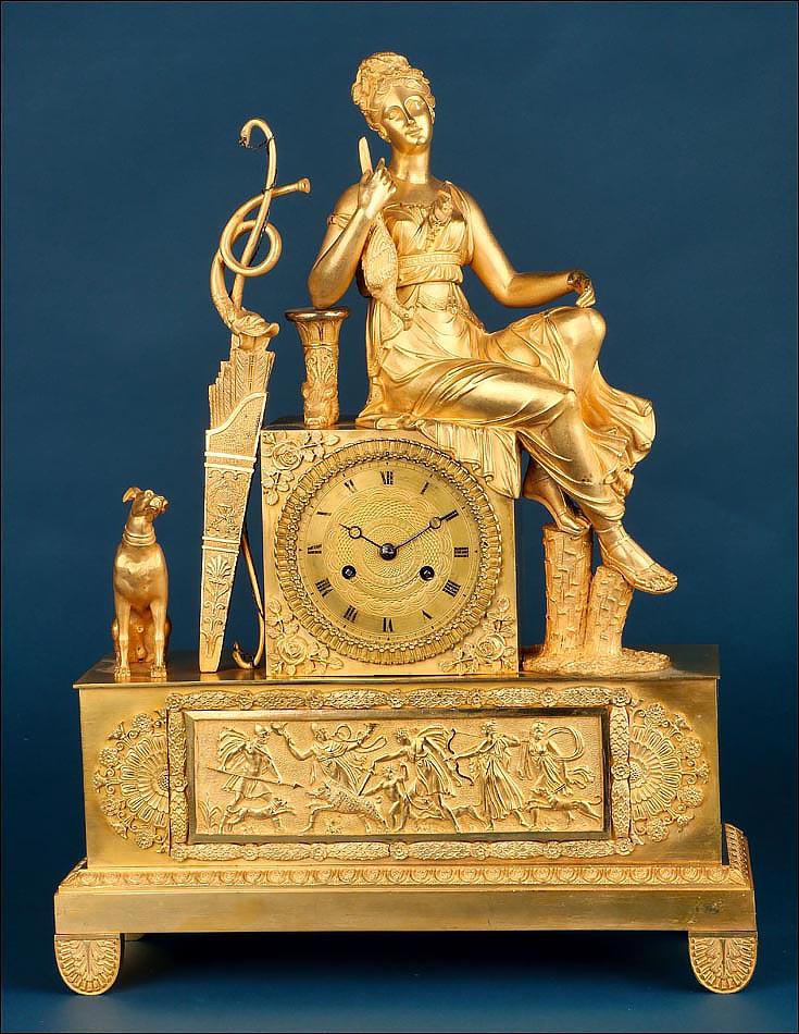 Antique Gilded Bronze Mantel Clock - Diana the Huntress - France ca.1850 (1 of 32)