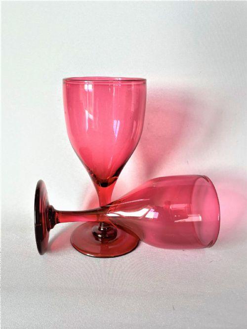 Gorgeous Pair of Early Victorian Cranberry Wine Glasses (1 of 6)