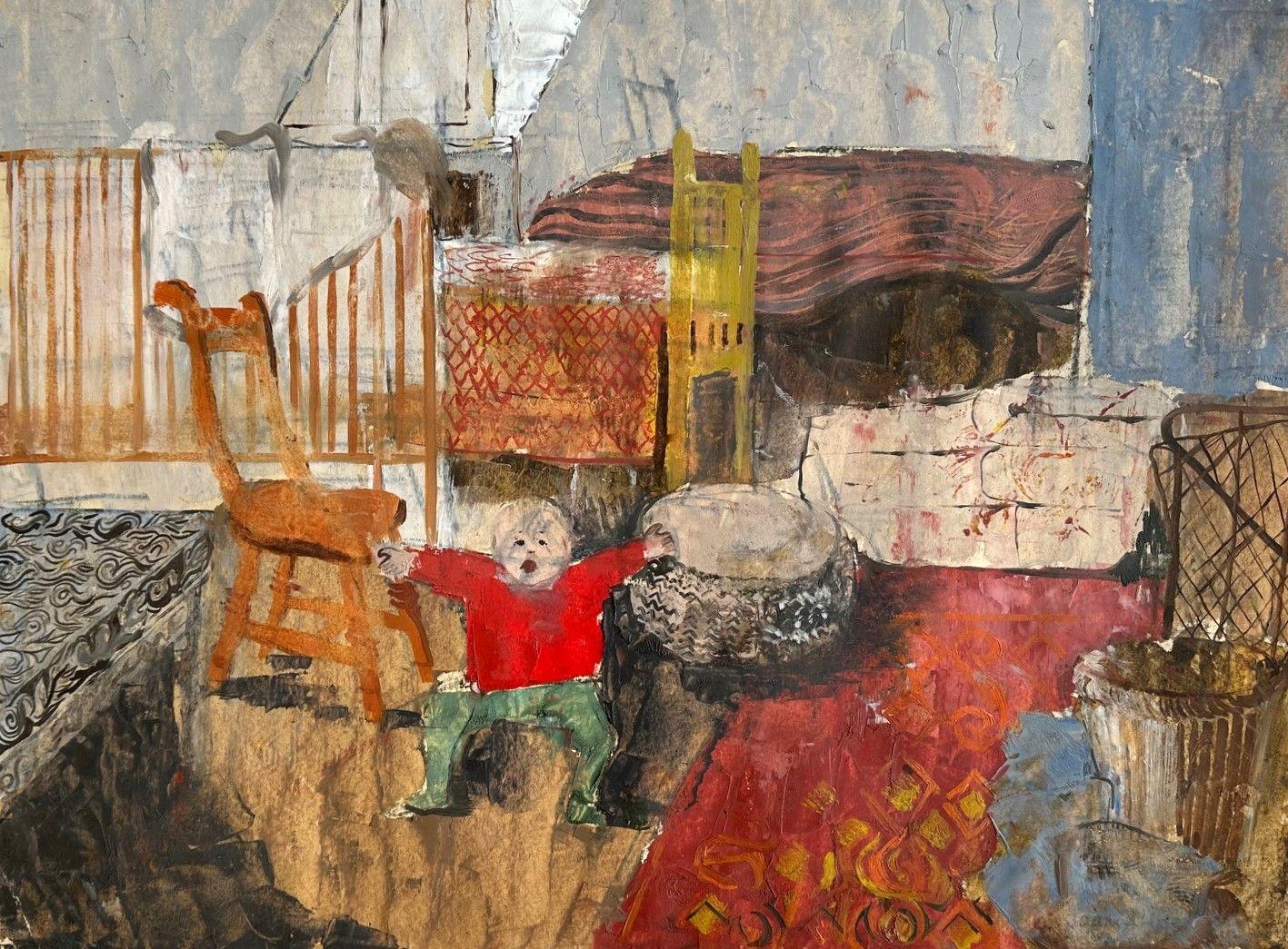 Original Mixed Media Painting 'the Playroom' by Joanna Wright. Signed C.1970. Provenance; The Artist's Studio (1 of 1)