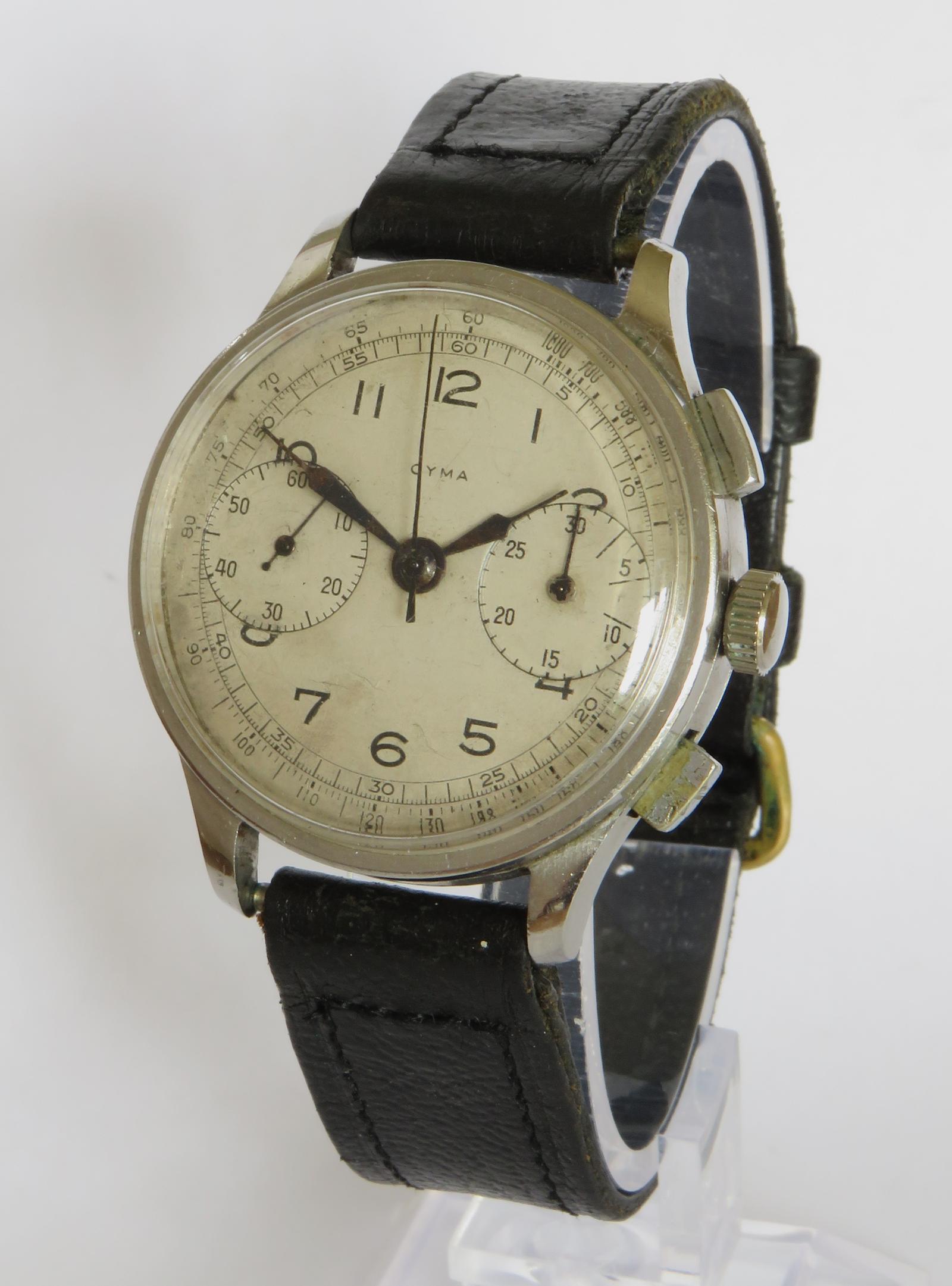 Watch : Gents Early 1940s Cyma Chronograph Wrist Watch (1 of 5) Watch : Gents Early 1940s Cyma Chronograph Wrist Watch (1 of 5)