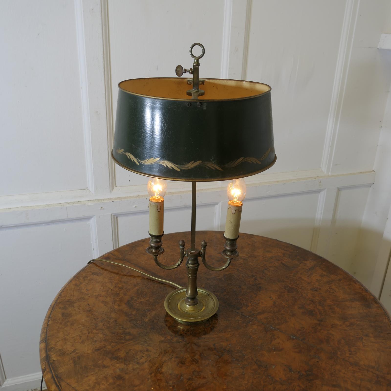 Green Toleware & Brass Twin Bouillotte Desk Lamp (1 of 6)