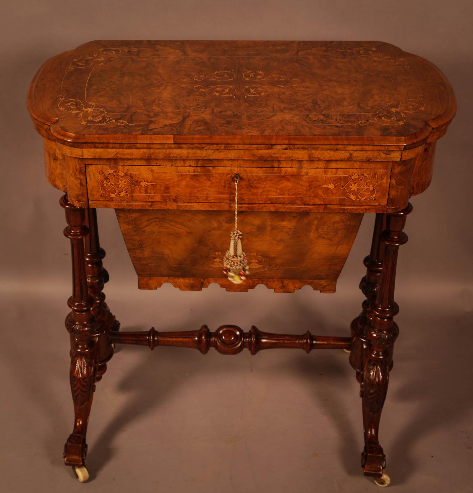Good Victorian Sewing Games Table in Burr Walnut (1 of 12) Good Victorian Sewing Games Table in Burr Walnut (1 of 12)