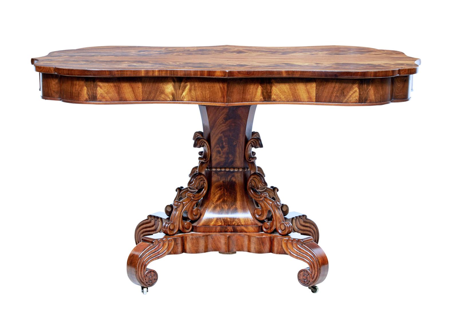 19th Century Danish Carved Flame Mahogany Center Table (1 of 12)
